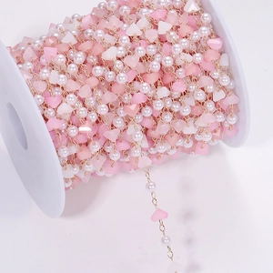Handmade Beaded Jewelry Chain Faux Artificial Pearl Heart Crystal Beads Gold Plated Alloy Material For Necklace Bracelet DIY Craft
