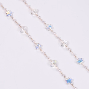 DIY gold chain with white pearls and iridescent aurora star and heart pendants
