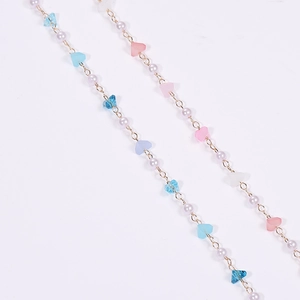 Colorful crystal and pearl bead chain with gold links for DIY fashion accessories
