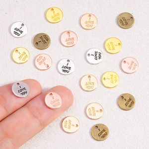10mm round alloy I love you charm pendants in four metallic colors for DIY jewelry making