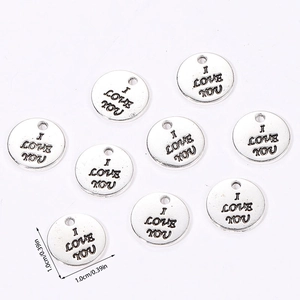 Silver 10mm I LOVE YOU round alloy charms for DIY jewelry and bracelet making