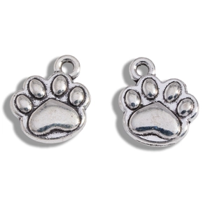 Pair of silver paw-shaped alloy pendants for DIY necklace and bracelet accessories