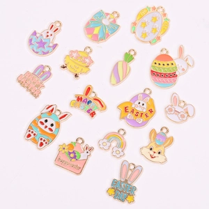 Colorful Easter egg and bunny alloy pendants with sunglasses chick and carrot charms