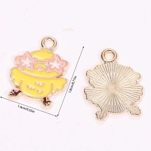 Cartoon chick pendant in alloy drip oil with pink star glasses for Easter jewelry making