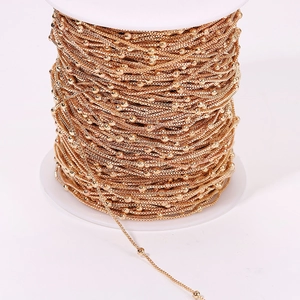 DIY gold box chain with beads on spool for jewelry making, high quality copper material