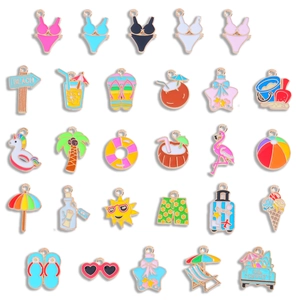 Zomer Strand Vakantie DIY Legering Hangers Kleurrijke Emaille Bedeltjes Voor Sieraden Maken Flamingo Palmboom Slippers Hangers