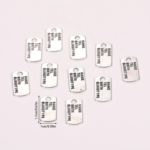 Antique silver dog tag pendants with name and blood type engraving for DIY jewelry