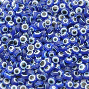 Flat round blue resin evil eye beads for DIY jewelry and bracelet making supplies
