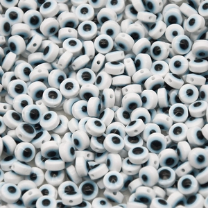 Bulk flat round resin Evil Eye beads in white and blue for DIY jewelry making and bracelets