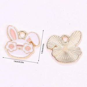 Front and back detail of bunny enamel charm with flower glasses and 1.4cm size specs