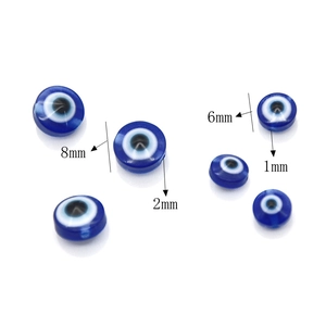 Flat round blue resin Evil Eye beads in 6mm and 8mm sizes for DIY jewelry making