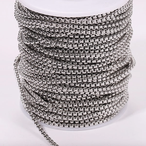 Close-up of bulk silver box chain roll for DIY jewelry making and necklace accessories