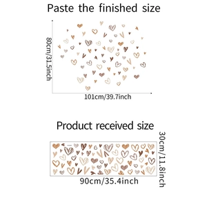 Layout and size dimensions for Morandi color heart wall stickers on white background