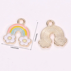 Rainbow and white flower alloy enamel pendant with front and back views for jewelry making
