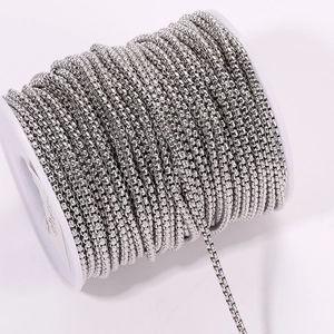Spool of silver 304 stainless steel box chain for DIY jewelry making and necklace crafts