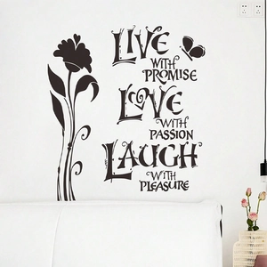 Floral wall sticker with Live Love Laugh quotes and butterflies for home decor