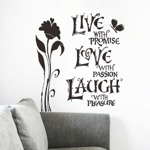 Live Love Laugh Flower Butterfly Wall Stickers PVC Motivational Quotes Wall Decals For Bedroom Living Room Home Decor