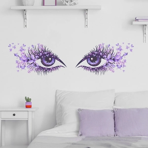 Artistic purple butterfly eye wall sticker decor for modern bedroom wall background