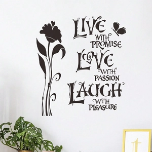 Floral wall stickers with inspirational English quotes for living room wall decoration