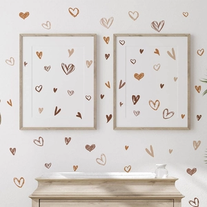 Morandi heart wall stickers in earth tones for home bedroom glass door decoration