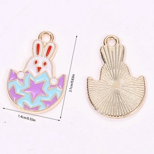 Detailed view of enamel Easter bunny pendant with dimensions 2.1cm by 1.4cm