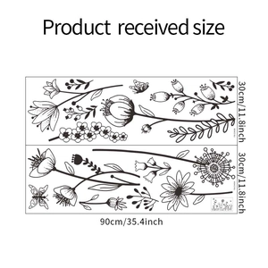 Détails de deux planches de stickers muraux 30x90cm motifs fleurs et papillons style croquis