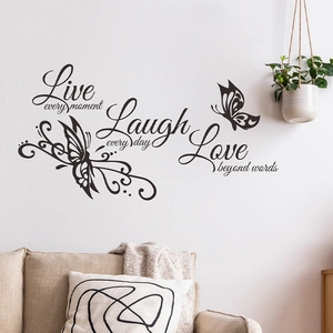 Inspirational butterfly wall decals with Live Laugh Love quotes for home decor