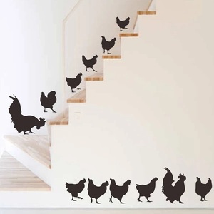 Creative black chicken silhouette wall stickers for stairs and home decor