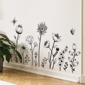 Stickers muraux minimalistes fleurs et papillons pour décoration de salon et de maison