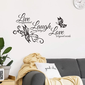 Modern black PVC wall sticker with inspirational quotes and butterfly vines for living rooms