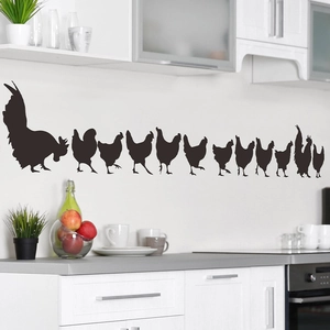 Black chicken silhouette wall stickers for kitchen decor, set of 13 matte PVC decals