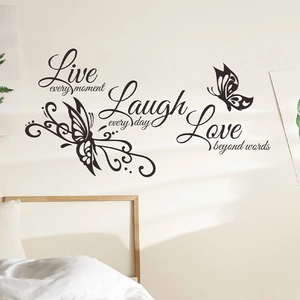 Matte black butterfly and floral wall decals featuring inspirational English quotes for home decor