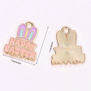 Front and back detail of enamel Easter bunny pendant with dimensions 1.4cm by 1.7cm