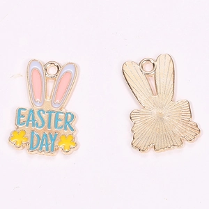 Front and back detail of enamel Easter Bunny alloy charms for DIY jewelry making