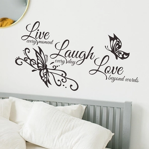 Modern PVC Live Laugh Love Wall Sticker Motivational English Quotes With Butterflies Decorative Removable Art Decal For Home Room Decor