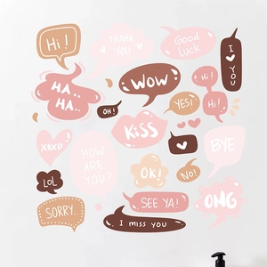 DIY English slogan wall stickers with pink and mocha conversation bubbles for home decor