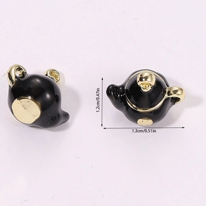 Detailed dimension guide for miniature black enamel teapot pendants in gold finish