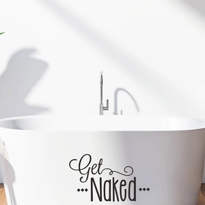 Minimalistische Get Naked zwarte muursticker voor badkamer met artistieke tekst