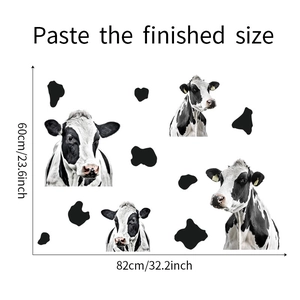 Cow pattern wall decal dimensions showing a finished size of 82x60cm for home decor
