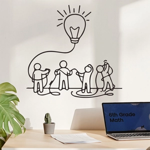 Creative bulb wall sticker with stickmen figures for office and home workspace decor