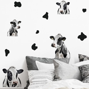 Cow Theme Spotted Cow Head PVC Wall Sticker Creative Self-Adhesive Wall Decal For Living Room Bedroom Home Decoration