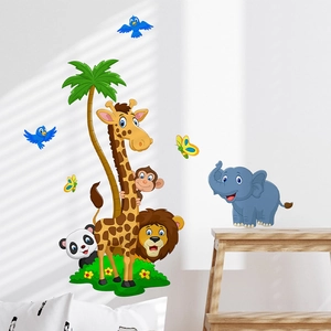 Adesivi murali animali della foresta con giraffa ed elefante per camera dei bambini