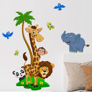 Adesivi murali animali della foresta con giraffa e leone per decorazione camera bambini