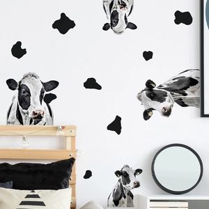 Self-adhesive black and white cow spot wall stickers for modern bedroom decor