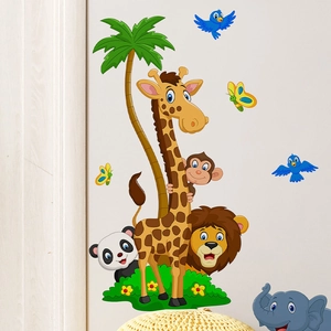 Adesivi murali animali della foresta con giraffa e leone per camera dei bambini