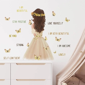 Inspirierendes Zitat Mädchen Rückansicht Wandaufkleber Sonnenblume Schmetterling PVC DIY Abnehmbare Wandtattoo Für Wohnzimmer
