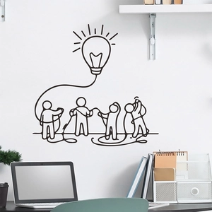 Creative black lightbulb wall sticker with people team design for office decor