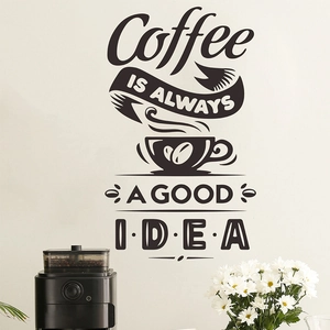 Schwarzer Vinyl-Kaffee-Wandaufkleber mit Tassen-Illustration und Typografie-Design