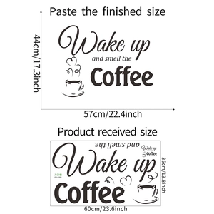 Detailed dimensions of the Coffee wall sticker showing both layout and final applied size