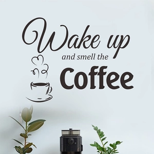 Creative coffee wall decal with slogan Wake up and smell the Coffee for cafe wall decor